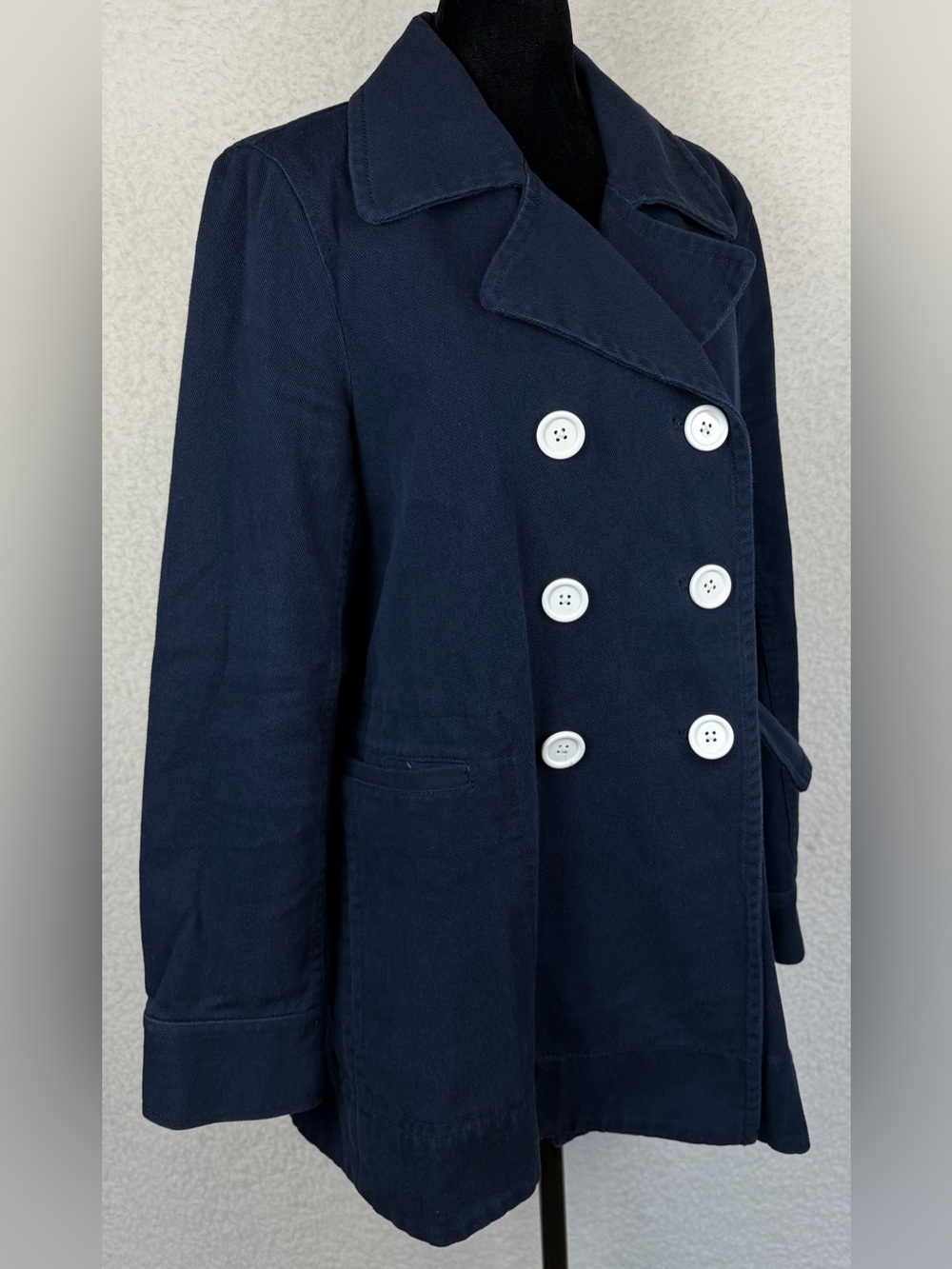 J. CREW • Navy/White Heavyweight Cotton Twill Double-Breasted Peacoat, 6 - Picture 9 of 14